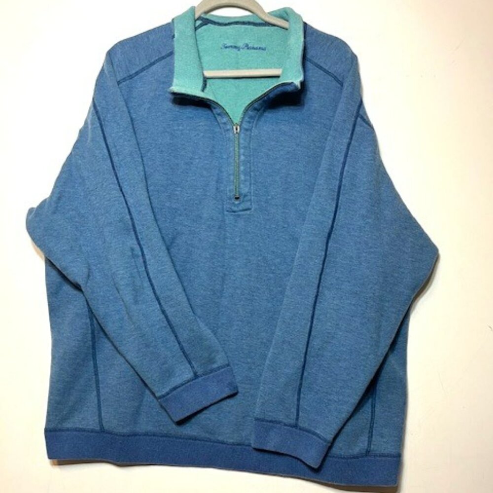 Tommy Bahama Blue Reversible Quarter Zip Knit Collared Sweater Sz XL no size tag